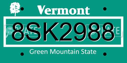 8SK2988 Vermont License Plate