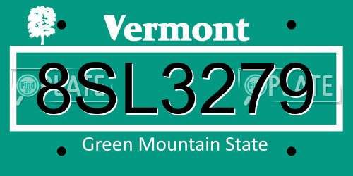 8SL3279 Vermont License Plate