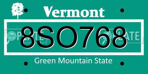 8SO768 Vermont License Plate