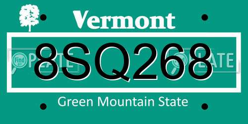 8SQ268 Vermont License Plate