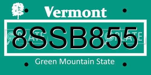 8SSB855 Vermont License Plate