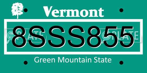 8SSS855 Vermont License Plate