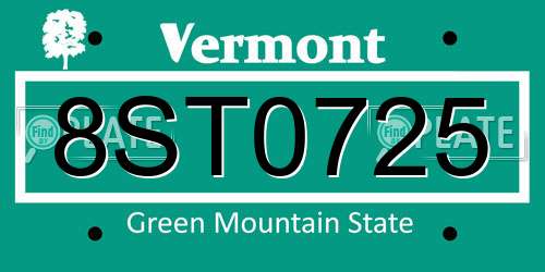 8ST0725 Vermont License Plate