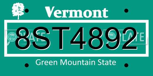 8ST4892 Vermont License Plate