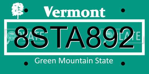 8STA892 Vermont License Plate