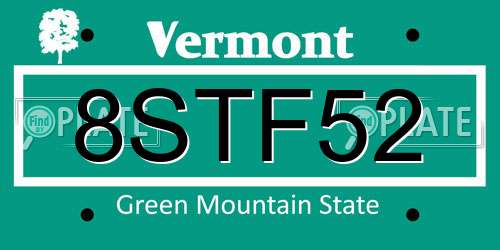 8STF52 Vermont License Plate