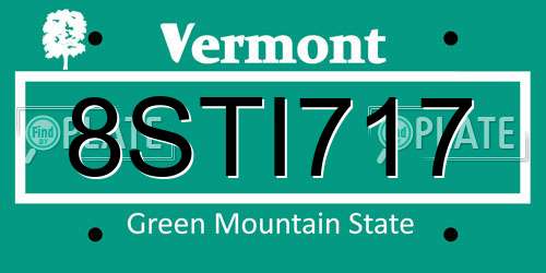 8STI717 Vermont License Plate