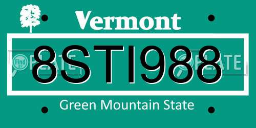 8STI988 Vermont License Plate