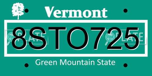 8STO725 Vermont License Plate