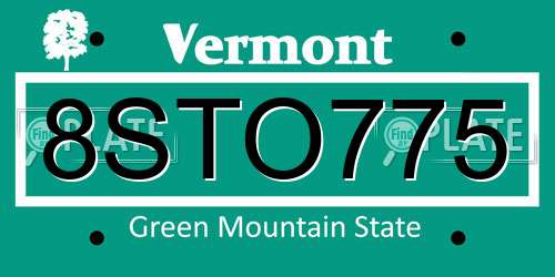 8STO775 Vermont License Plate