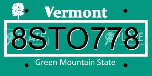 8STO778 Vermont License Plate