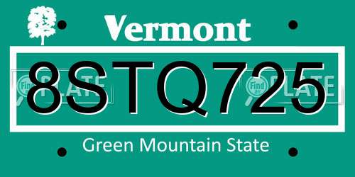 8STQ725 Vermont License Plate