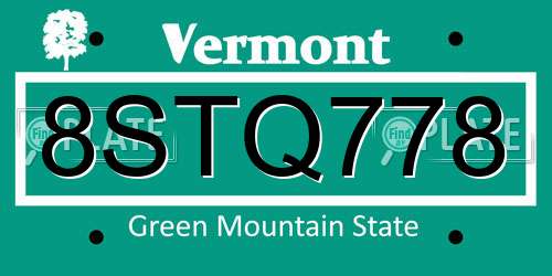 8STQ778 Vermont License Plate