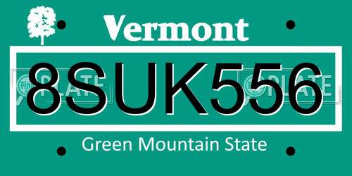 8SUK556 Vermont License Plate