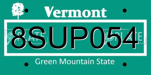 8SUP054 Vermont License Plate