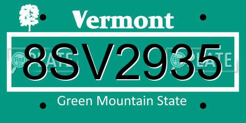 8SV2935 Vermont License Plate