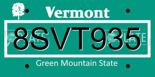 8SVT935 Vermont License Plate