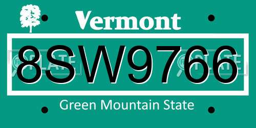8SW9766 Vermont License Plate