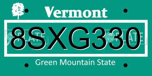 8SXG330 Vermont License Plate