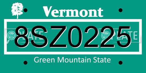 8SZ0225 Vermont License Plate