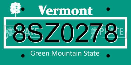 8SZ0278 Vermont License Plate