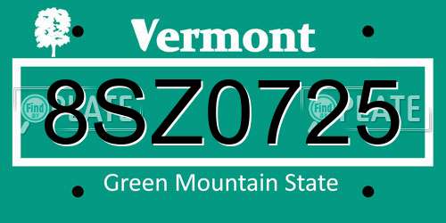 8SZ0725 Vermont License Plate