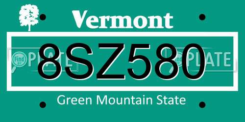 8SZ580 Vermont License Plate
