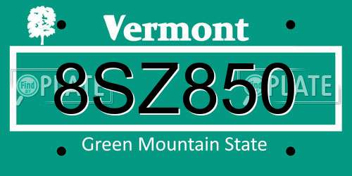 8SZ850 Vermont License Plate