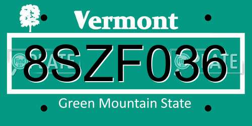 8SZF036 Vermont License Plate