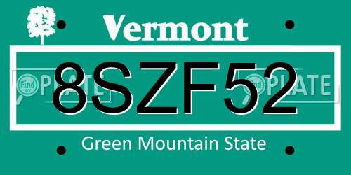 8SZF52 Vermont License Plate
