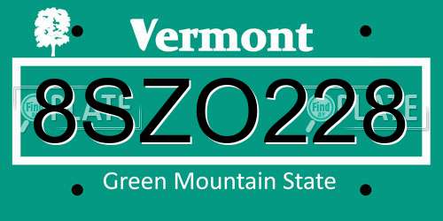8SZO228 Vermont License Plate