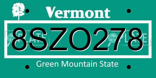 8SZO278 Vermont License Plate