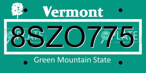 8SZO775 Vermont License Plate