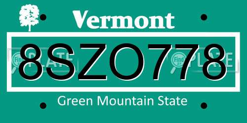 8SZO778 Vermont License Plate
