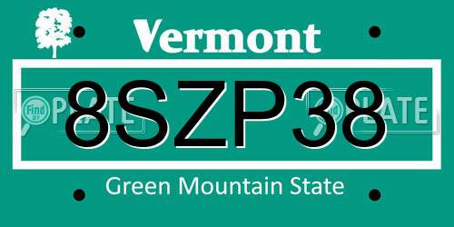 8SZP38 Vermont License Plate