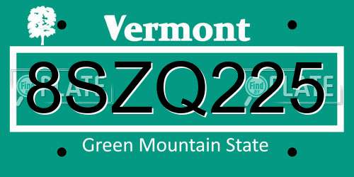 8SZQ225 Vermont License Plate