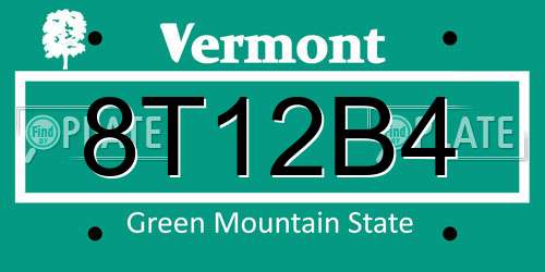 8T12B4 Vermont License Plate