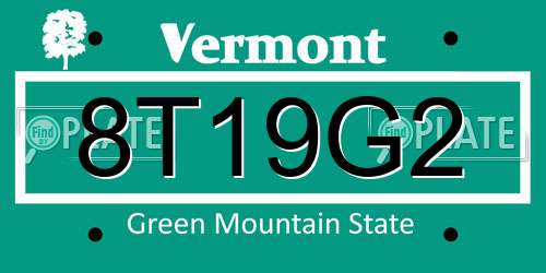 8T19G2 Vermont License Plate