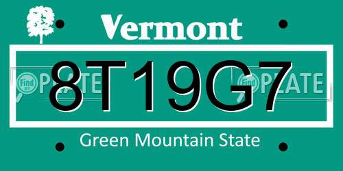 8T19G7 Vermont License Plate