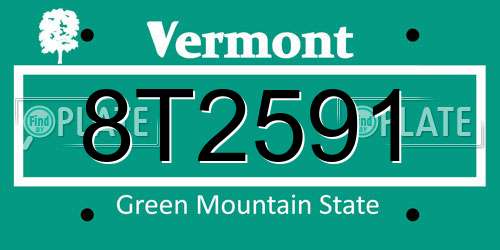 8T2591 Vermont License Plate