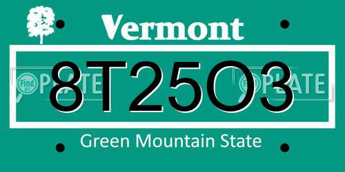 8T25O3 Vermont License Plate