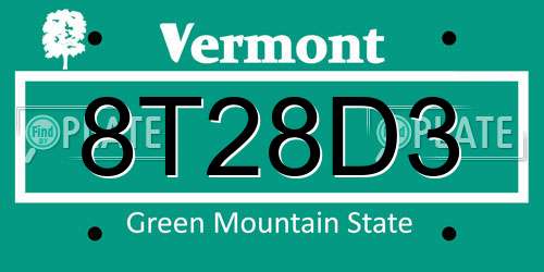 8T28D3 Vermont License Plate