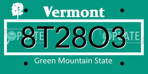 8T28O3 Vermont License Plate