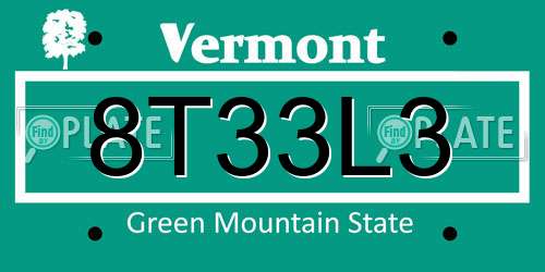8T33L3 Vermont License Plate