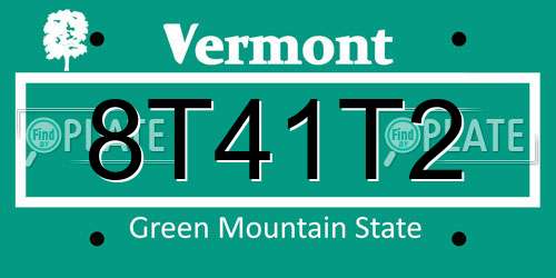 8T41T2 Vermont License Plate