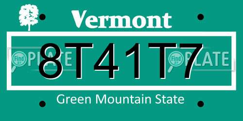 8T41T7 Vermont License Plate