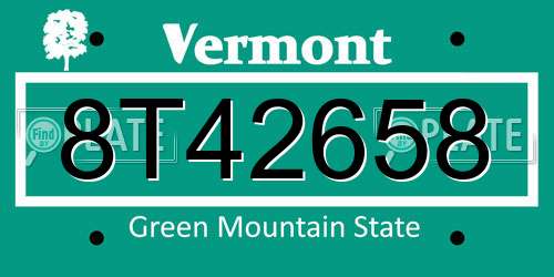8T42658 Vermont License Plate
