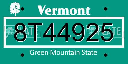 8T44925 Vermont License Plate