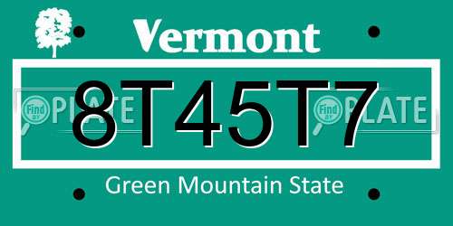 8T45T7 Vermont License Plate