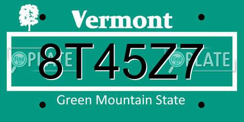 8T45Z7 Vermont License Plate